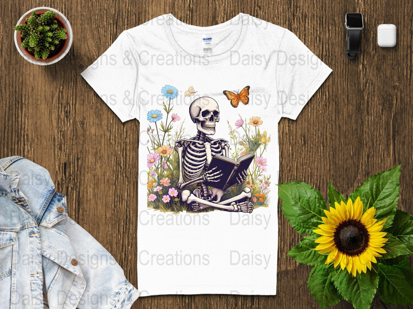 Skeleton Reading T-Shirts, Floral T-Shirts Design, Butterfly T-Shirts, Funny T-Shirts, PNG Download, Digital File For Shirts, DIY Apparel - Daisy Designs & Creations, LLC