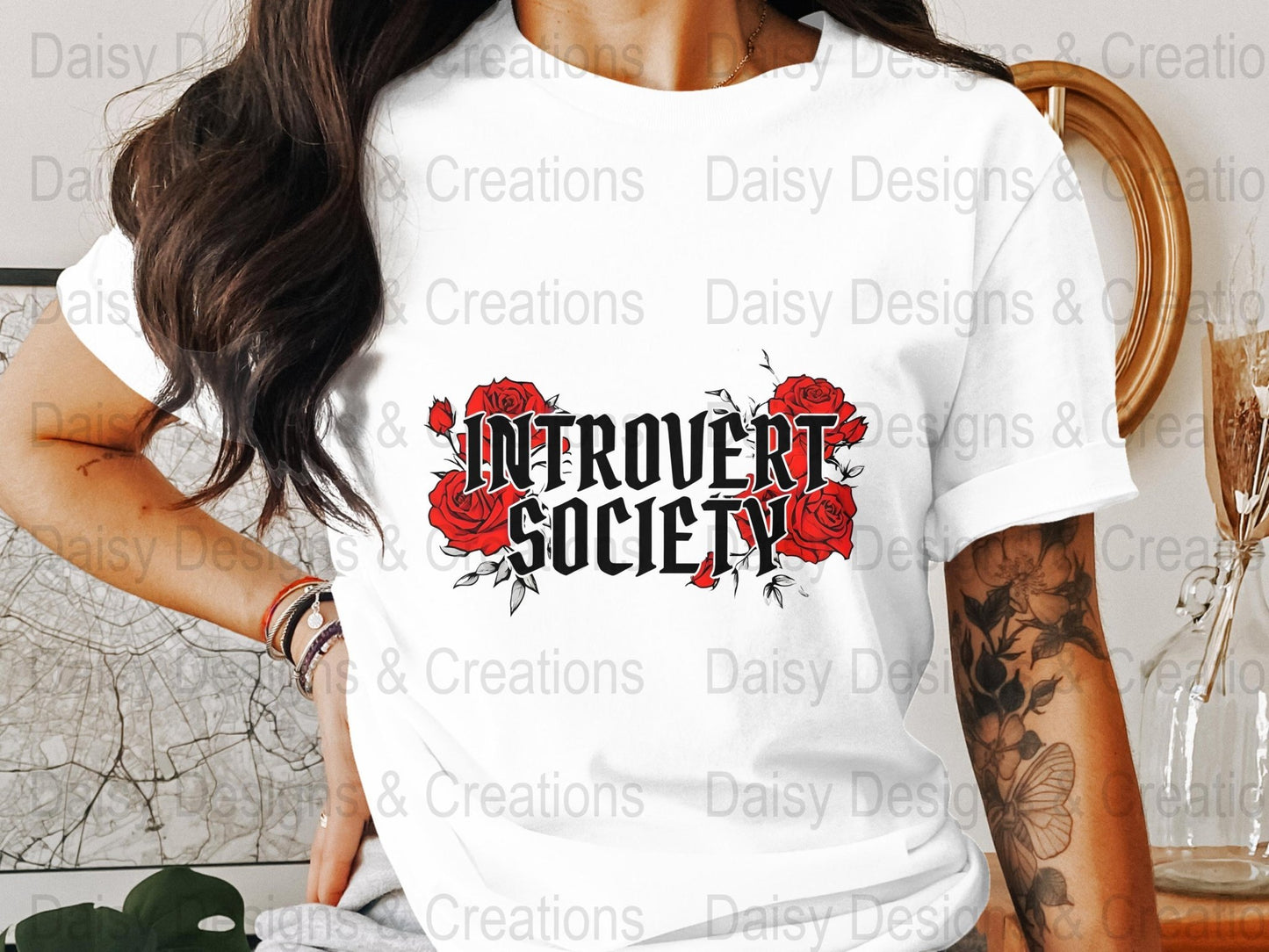Introvert Society T-Shirts, Floral Tee, Introvert Gift, Red Roses Design, Funny Sarcastic Tee, Social Anxiety T-Shirts, Slogan Tee - Daisy Designs & Creations, LLC