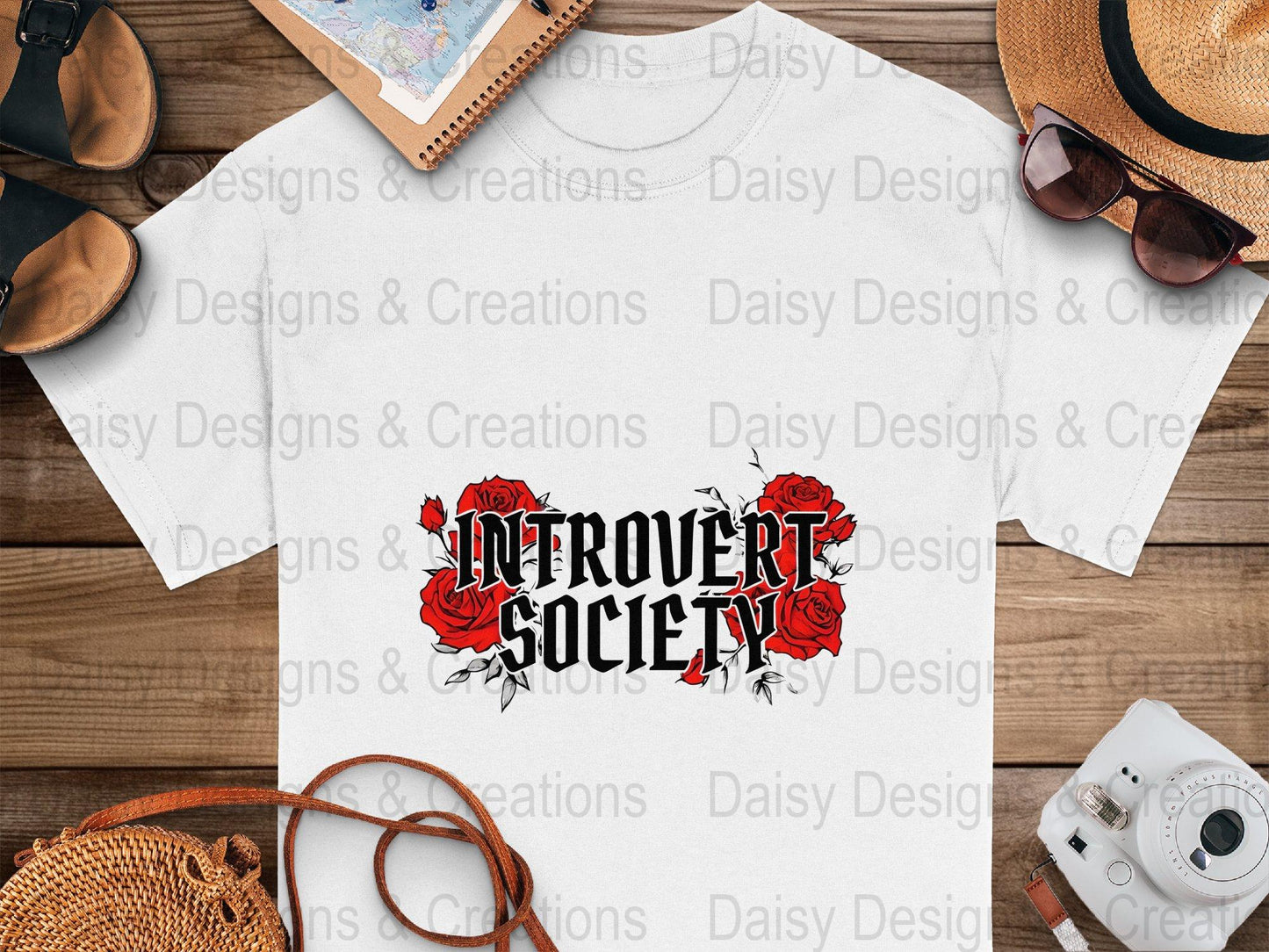 Introvert Society T-Shirts, Floral Tee, Introvert Gift, Red Roses Design, Funny Sarcastic Tee, Social Anxiety T-Shirts, Slogan Tee - Daisy Designs & Creations, LLC