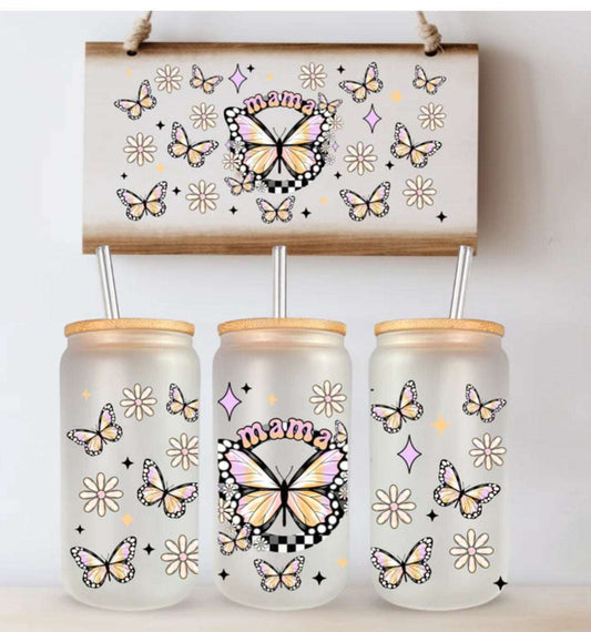 16 oz Can Beverage Glass – Butterfly & Daisies Mama Design - Daisy Designs & Creations, LLC