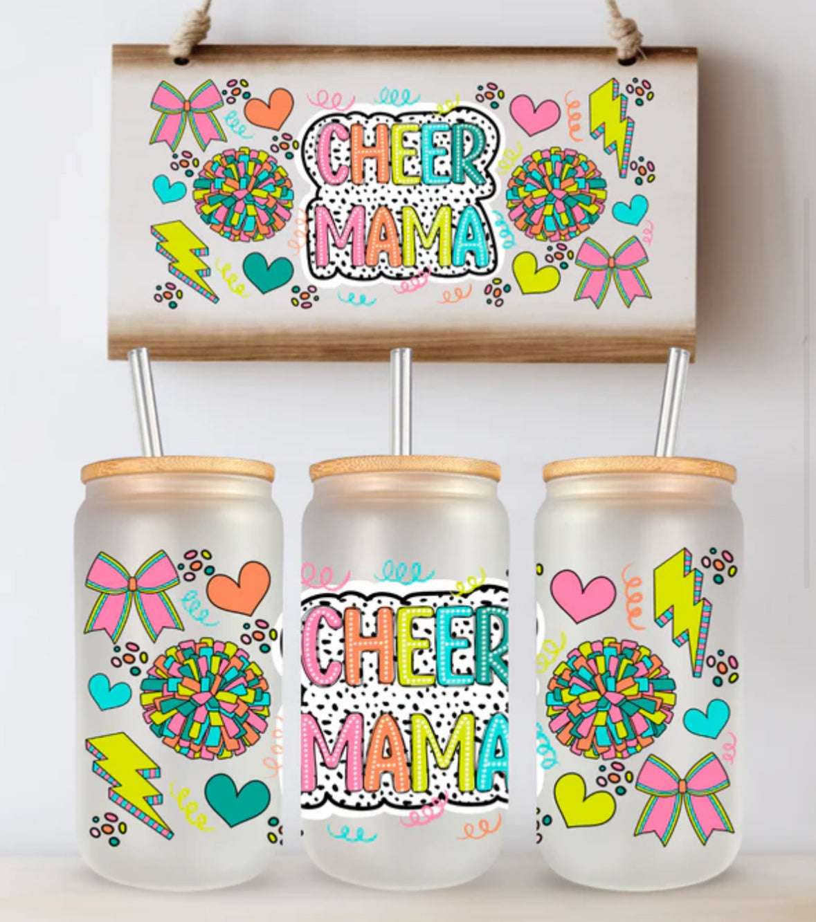 16 oz Cheer Mama Beverage Glass – Stylish & Vibrant - Daisy Designs & Creations, LLC