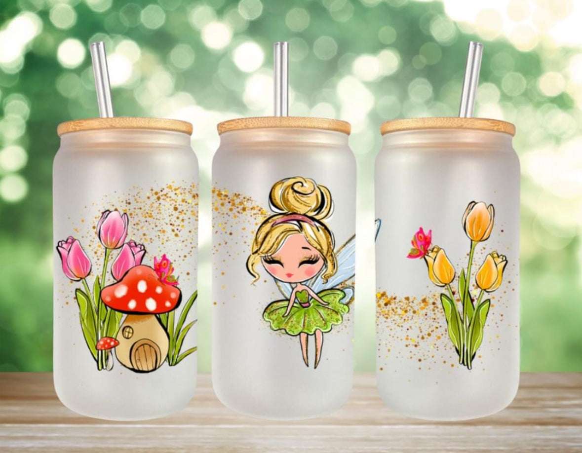Pixie Sparkle 16oz Can Glass – Whimsical Fairy Drinkware with Bamboo Lid & Straw | Magical Aesthetic Cup - Daisy Designs & Creations, LLC