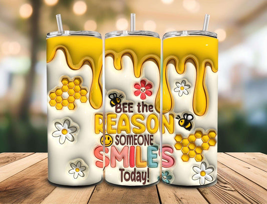 20 oz Stainless Steel Tumbler – ‘Bee The Reason Someone Smiles Today’ with 3D Honey Drip Design - Daisy Designs & Creations, LLC