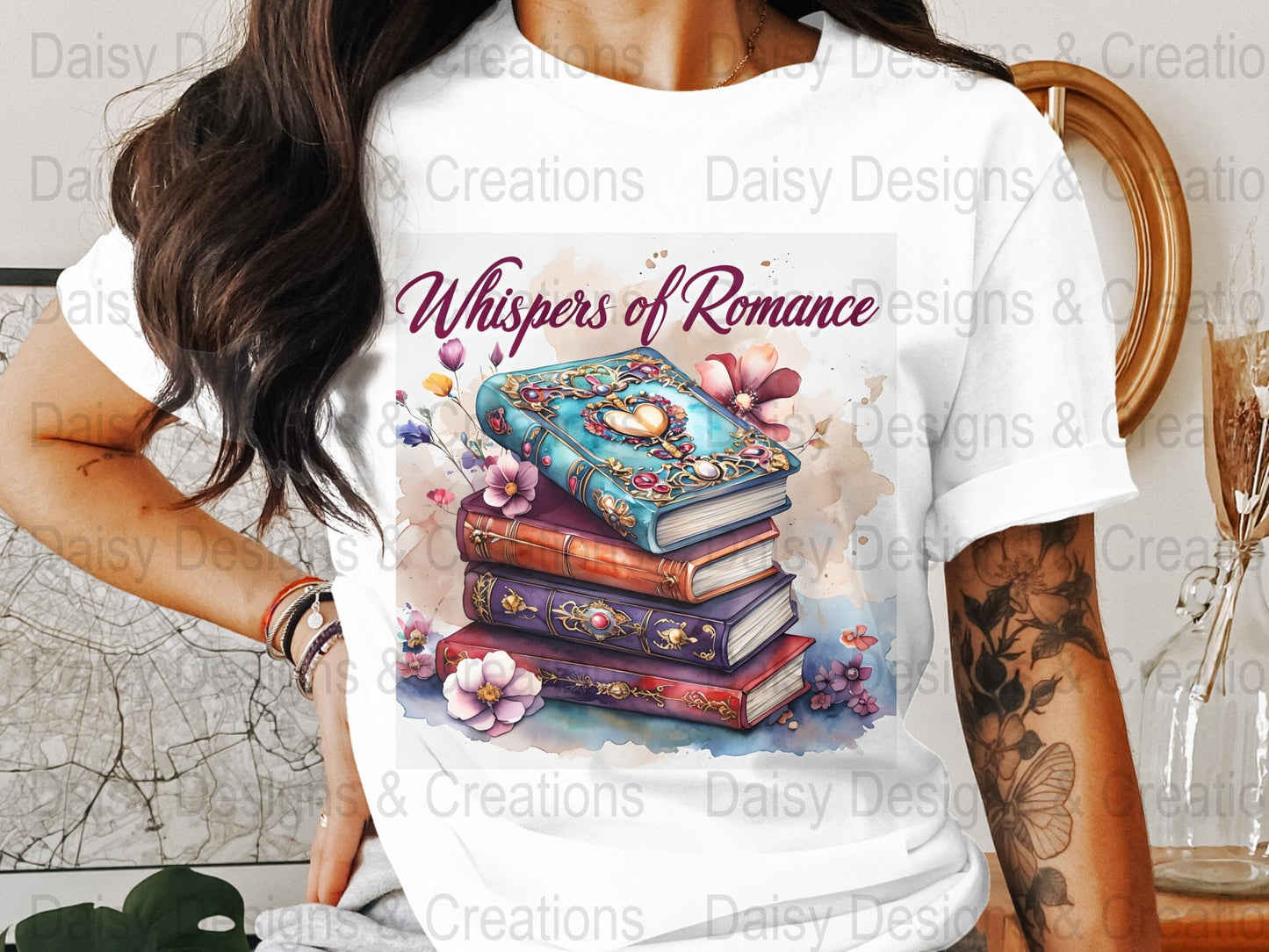 Romance Books T-Shirt Design, Book Lover Gift, Floral T-Shirt, Digital Download, T-Shirt Design, PNG File, Apparel Design - Daisy Designs & Creations, LLC