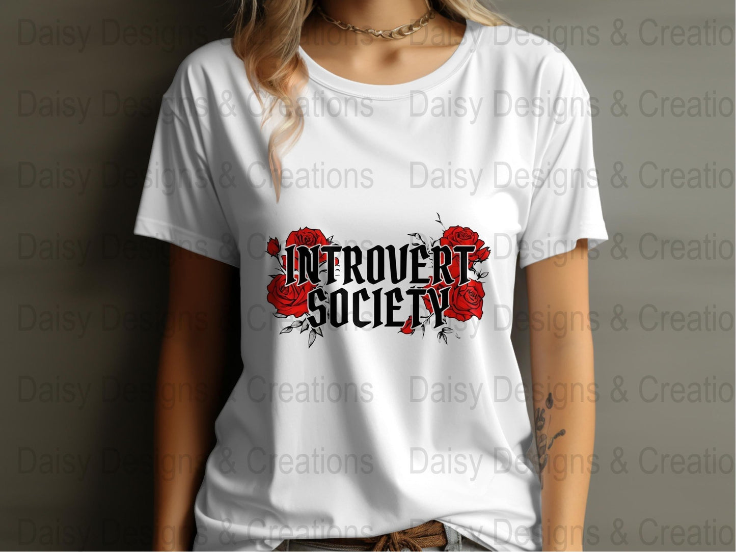Introvert Society T-Shirts, Floral Tee, Introvert Gift, Red Roses Design, Funny Sarcastic Tee, Social Anxiety T-Shirts, Slogan Tee - Daisy Designs & Creations, LLC