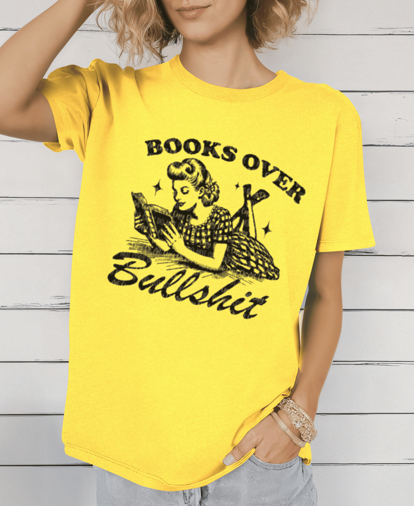 Books Over Bullsh*t’ Vintage Reading T-Shirt – Retro 1950s Style - Daisy Designs & Creations, LLC