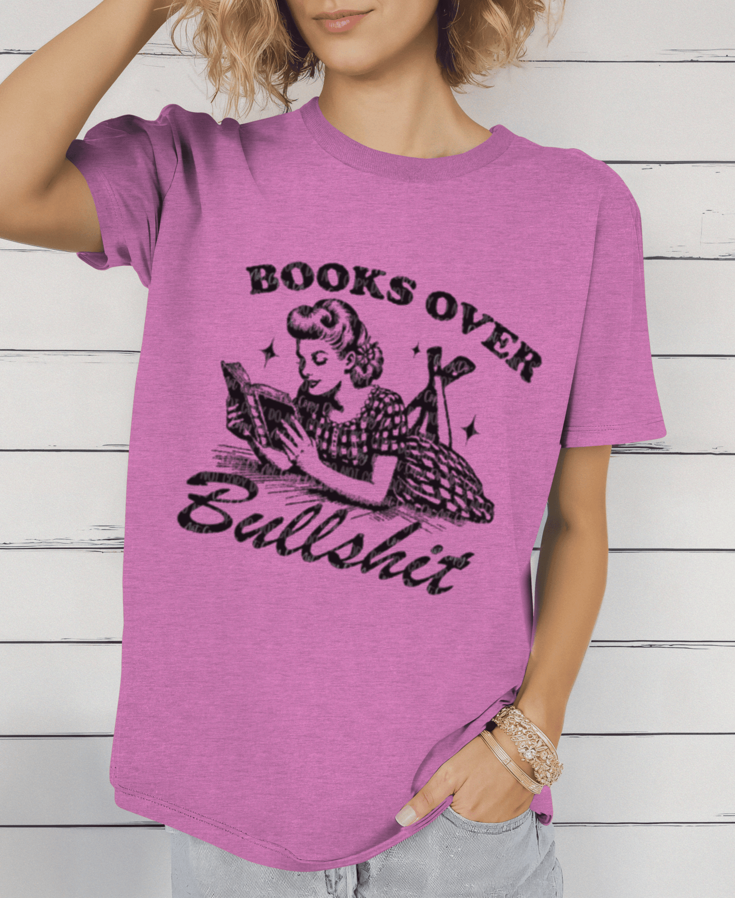 Books Over Bullsh*t’ Vintage Reading T-Shirt – Retro 1950s Style - Daisy Designs & Creations, LLC