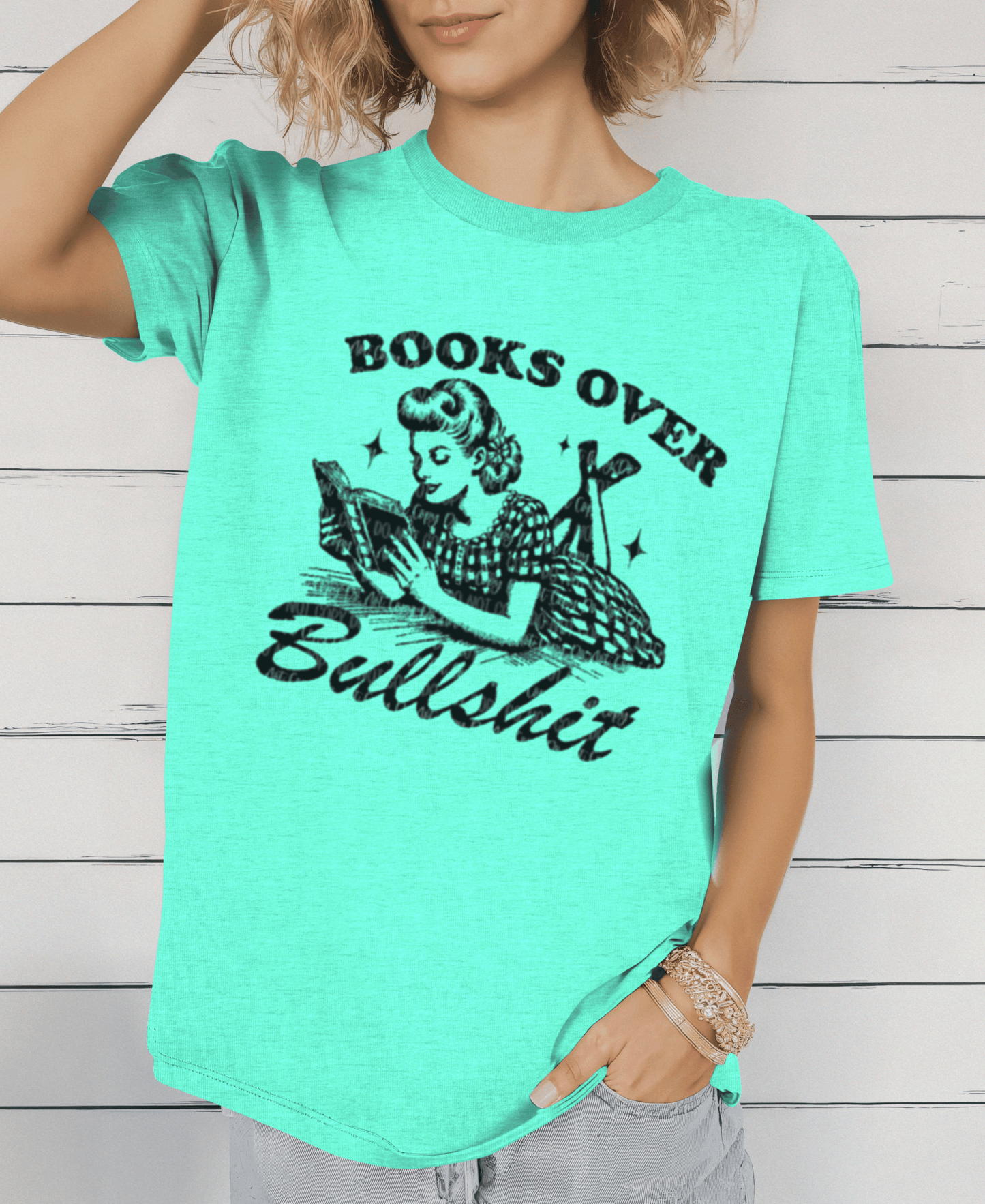 Books Over Bullsh*t’ Vintage Reading T-Shirt – Retro 1950s Style - Daisy Designs & Creations, LLC