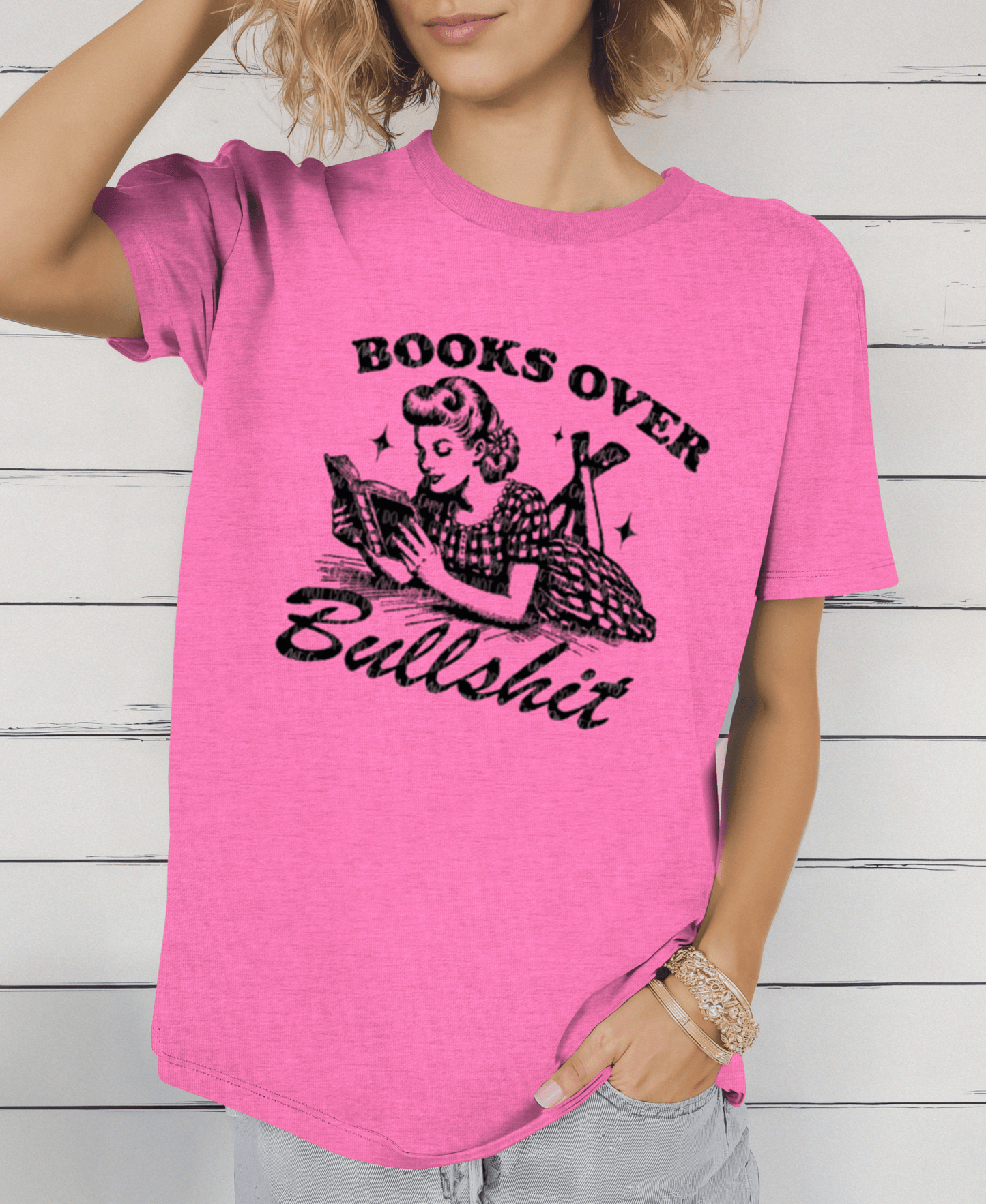 Books Over Bullsh*t’ Vintage Reading T-Shirt – Retro 1950s Style - Daisy Designs & Creations, LLC