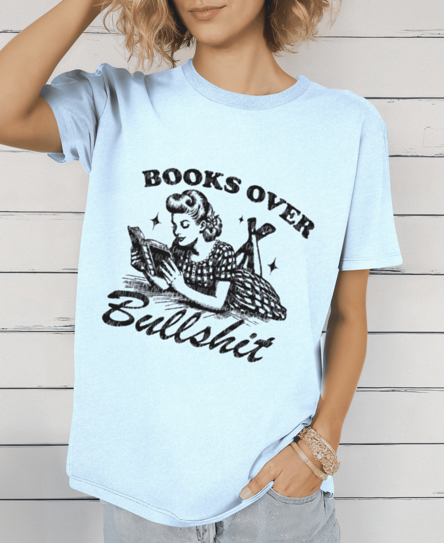 Books Over Bullsh*t’ Vintage Reading T-Shirt – Retro 1950s Style - Daisy Designs & Creations, LLC