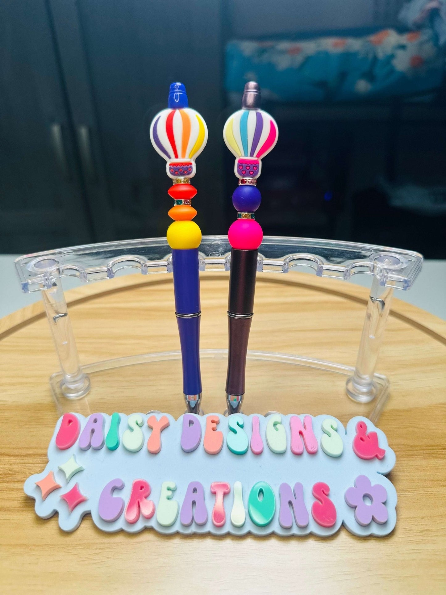 Custom Acrylic Beaded Pen with Hot Air Balloon Focal & Rhinestone Bling - Daisy Designs & Creations, LLC