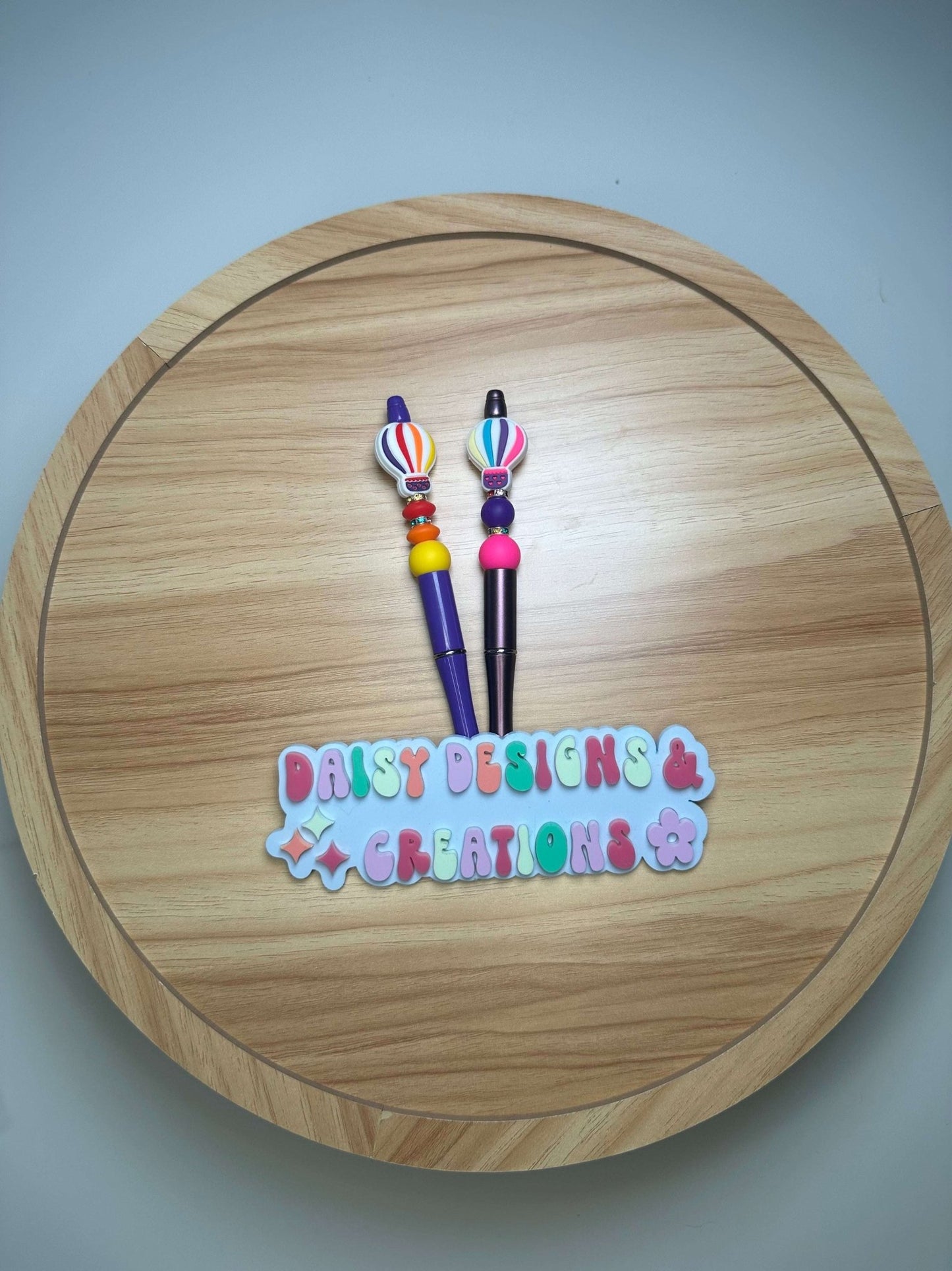 Custom Acrylic Beaded Pen with Hot Air Balloon Focal & Rhinestone Bling - Daisy Designs & Creations, LLC