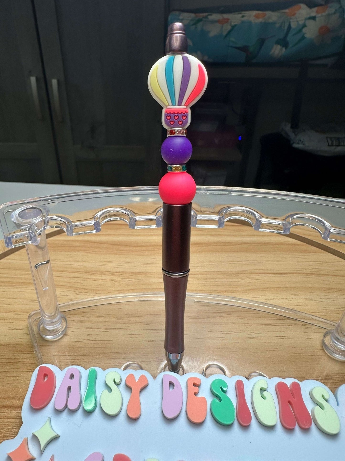 Custom Acrylic Beaded Pen with Hot Air Balloon Focal & Rhinestone Bling - Daisy Designs & Creations, LLC