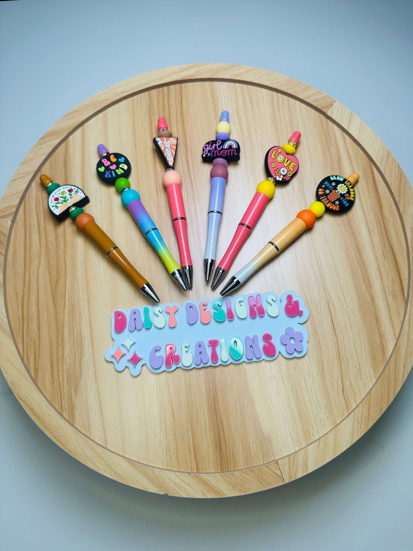Custom Acrylic Beaded Pens – BPA Free Silicone & Focal, Retro Groovy Collection - Daisy Designs & Creations, LLC