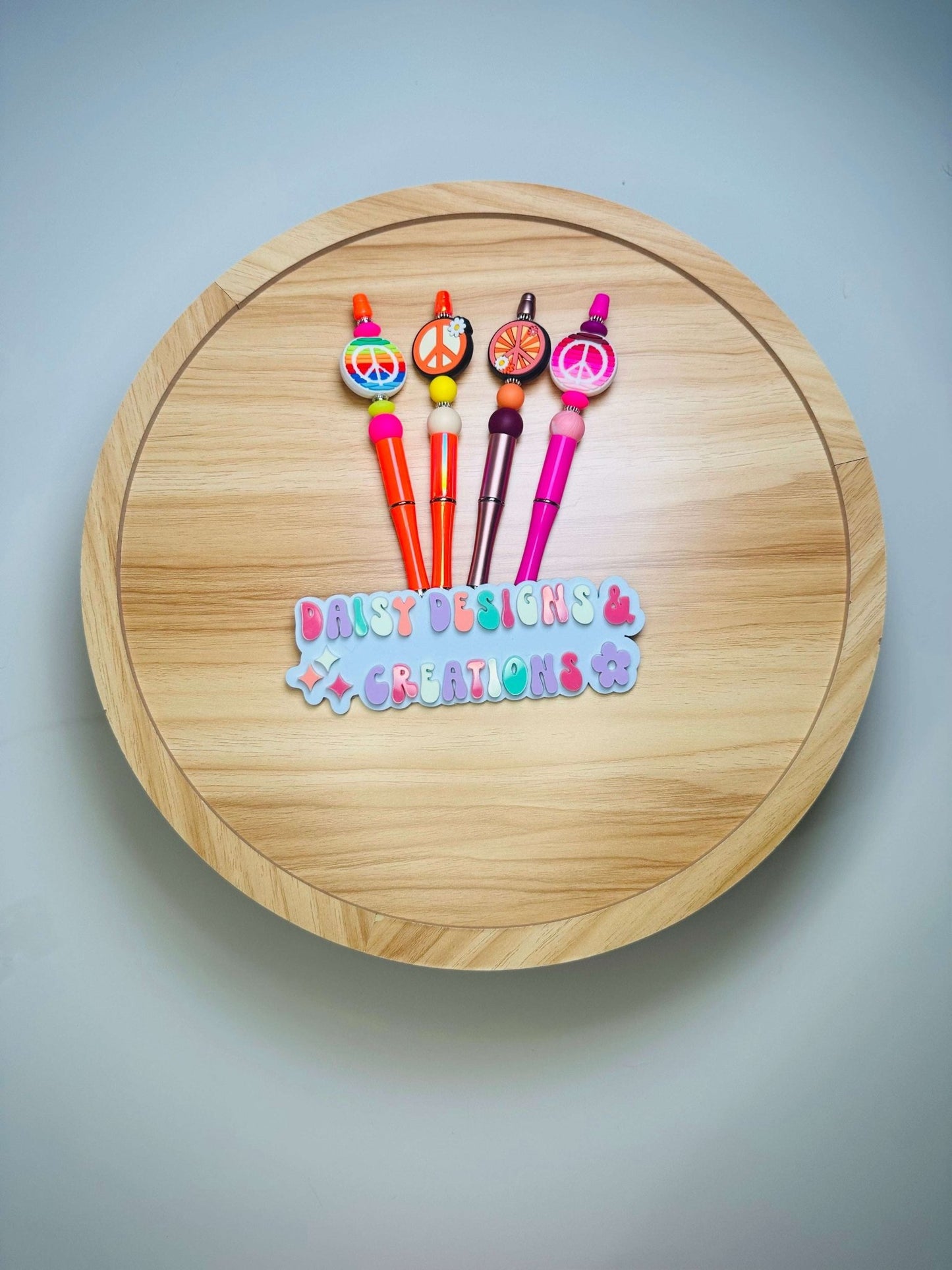 Custom Acrylic Beaded Pens with Peace Sign & Rhinestone Bling - Daisy Designs & Creations, LLC