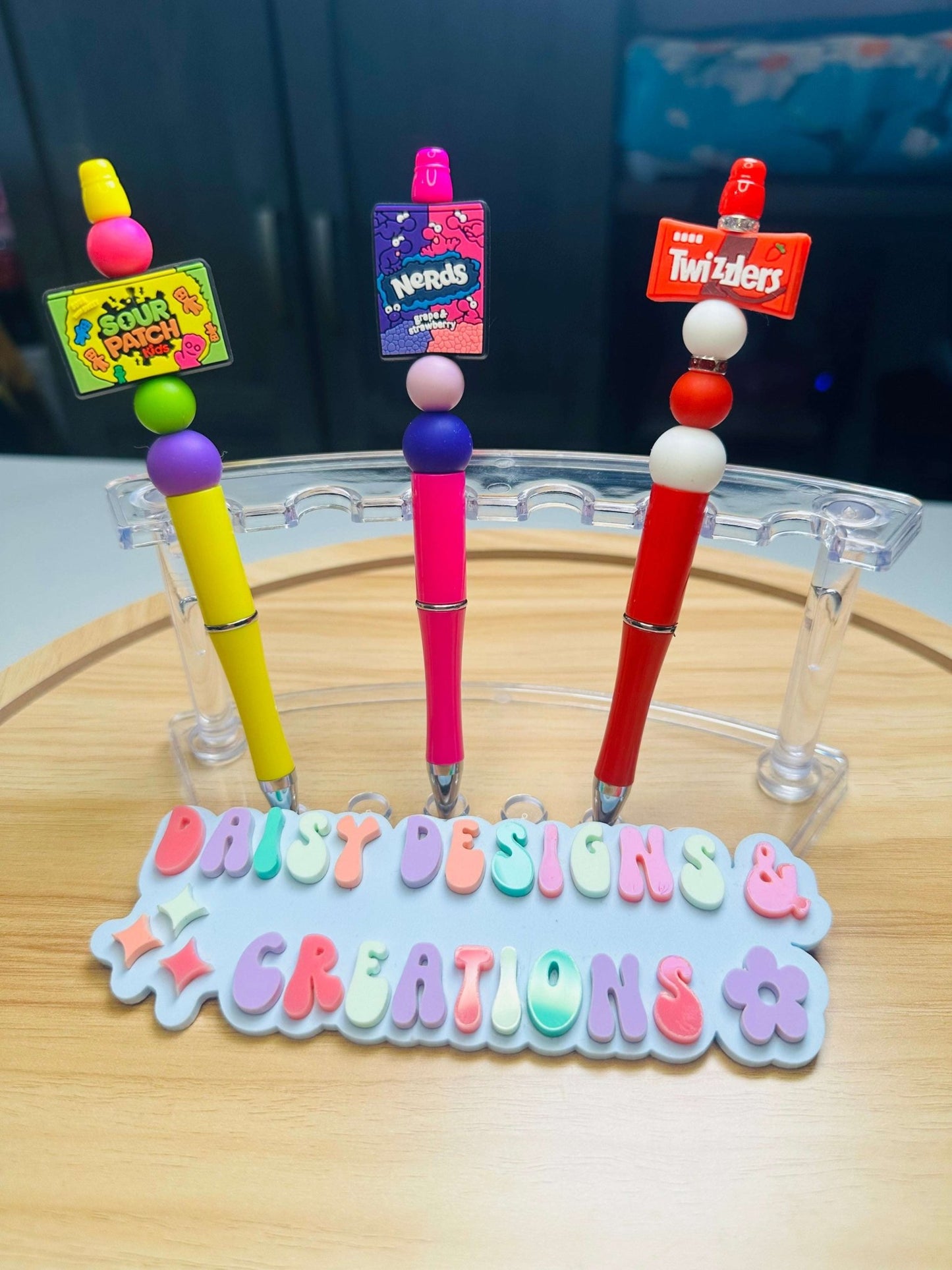 Custom Beaded Black Ink Pen with Chewy Candy Focal – Fun & Unique Writing Accessory - Daisy Designs & Creations, LLC