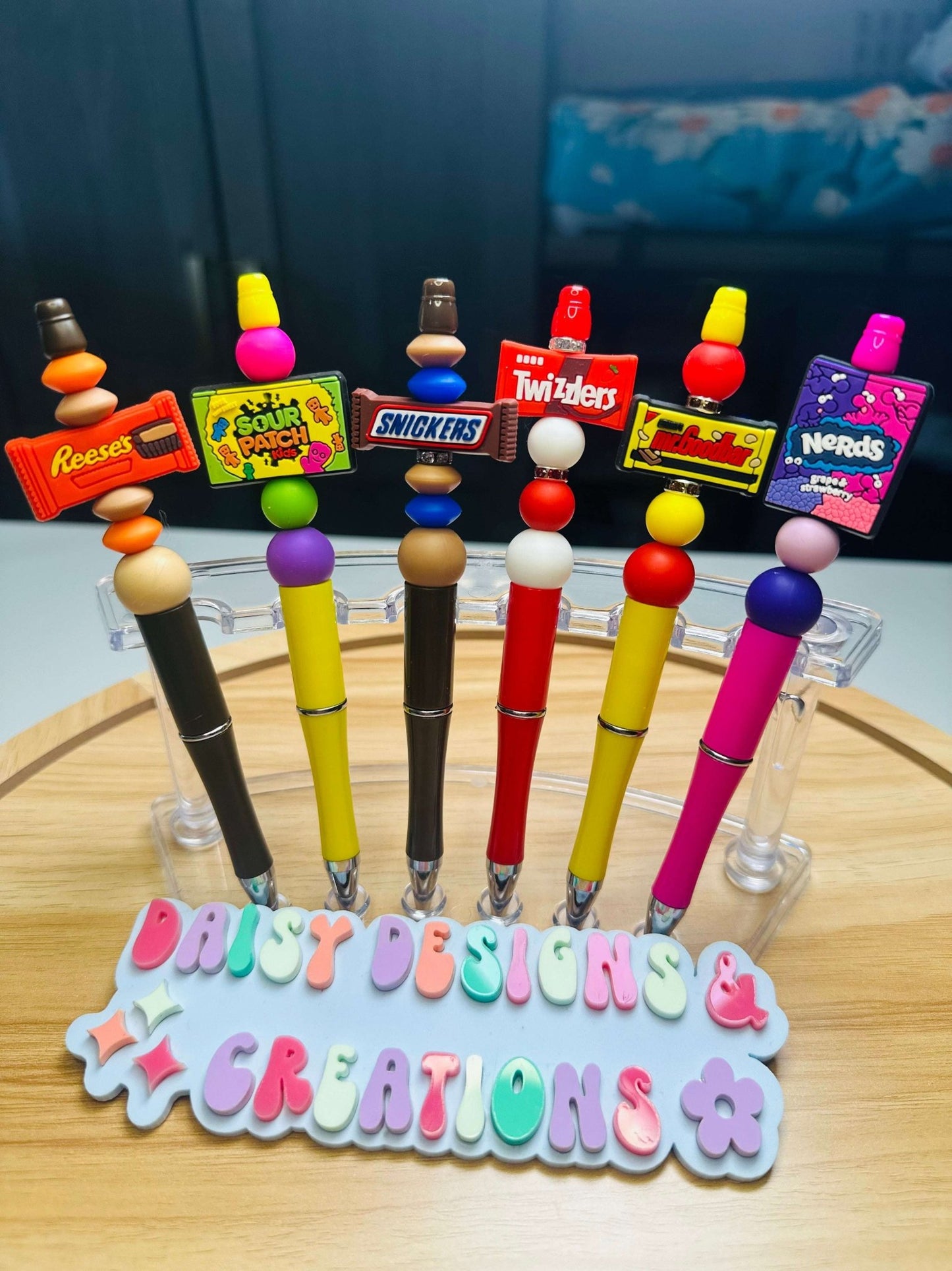 Custom Beaded Black Ink Pen with Chewy Candy Focal – Fun & Unique Writing Accessory - Daisy Designs & Creations, LLC