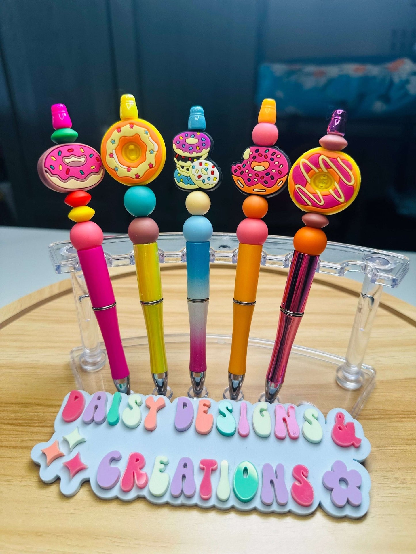 Custom Beaded Black Ink Pen with Doughnut Focal – Fun & Stylish - Daisy Designs & Creations, LLC