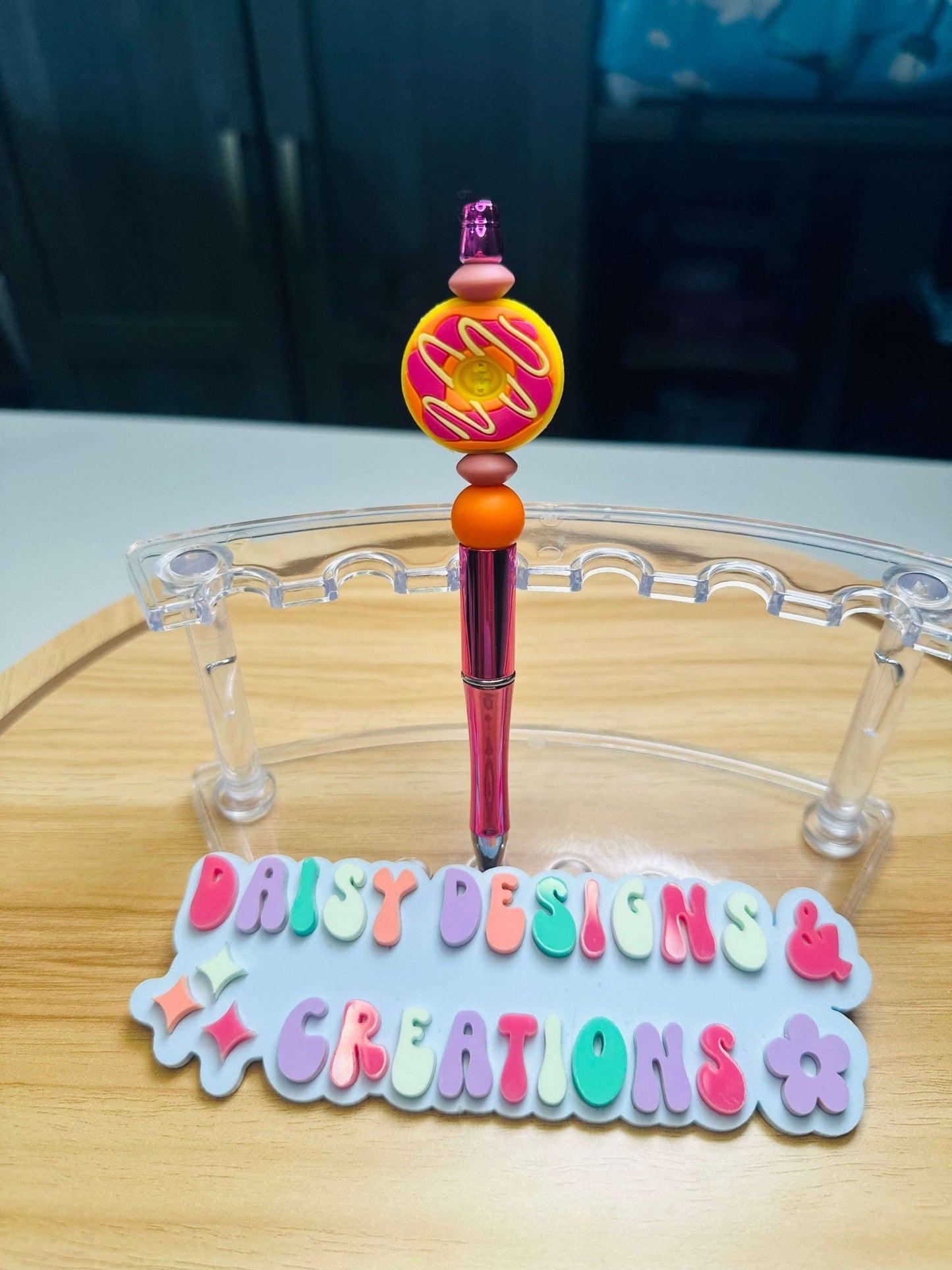 Custom Beaded Black Ink Pen with Doughnut Focal – Fun & Stylish - Daisy Designs & Creations, LLC