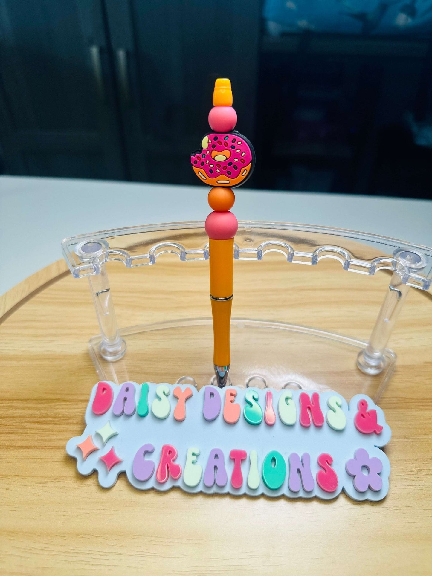 Custom Beaded Black Ink Pen with Doughnut Focal – Fun & Stylish - Daisy Designs & Creations, LLC