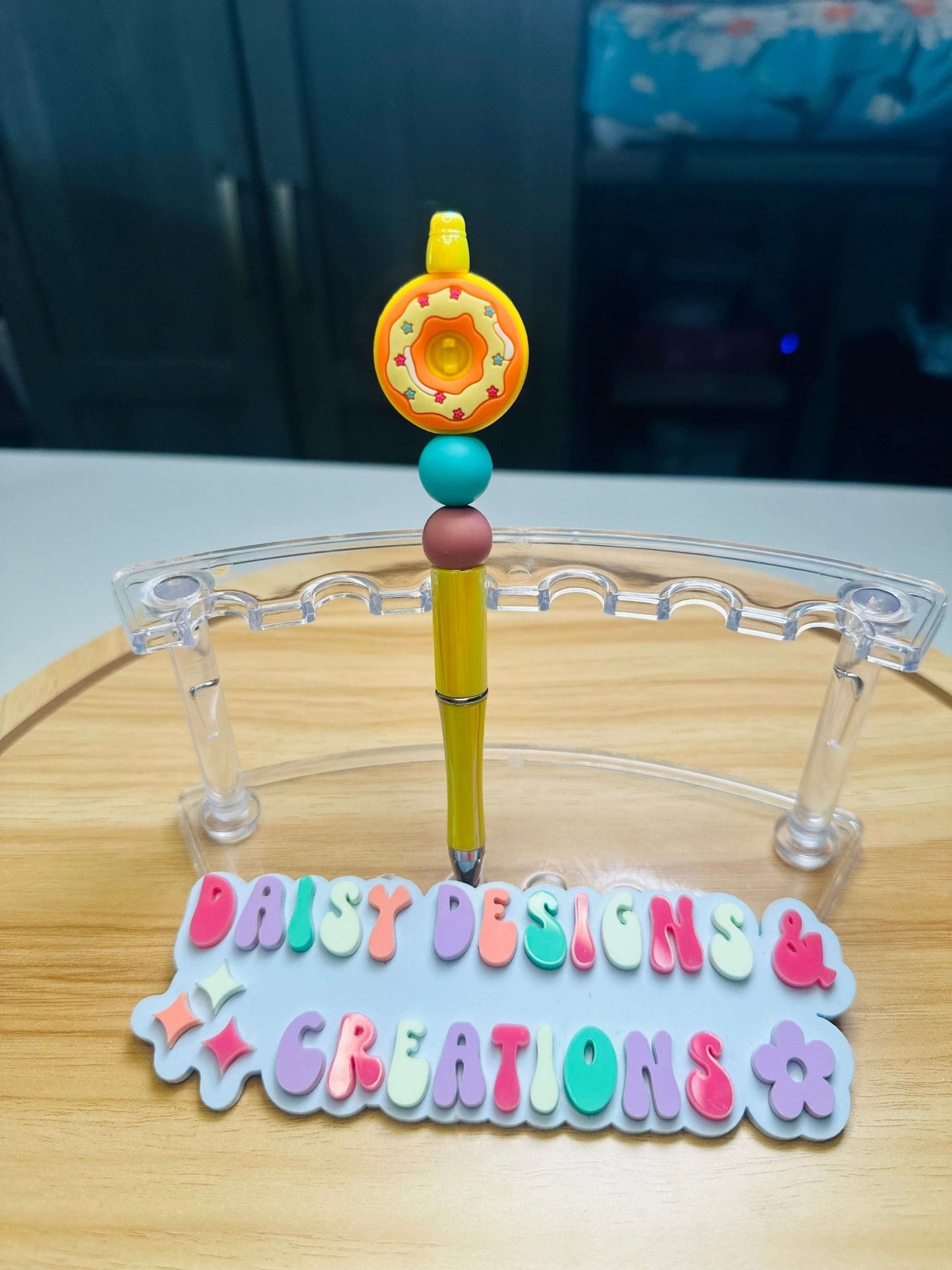 Custom Beaded Black Ink Pen with Doughnut Focal – Fun & Stylish - Daisy Designs & Creations, LLC