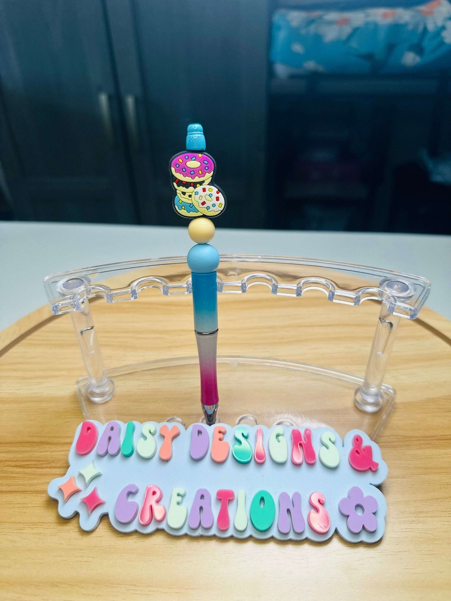 Custom Beaded Black Ink Pen with Doughnut Focal – Fun & Stylish - Daisy Designs & Creations, LLC