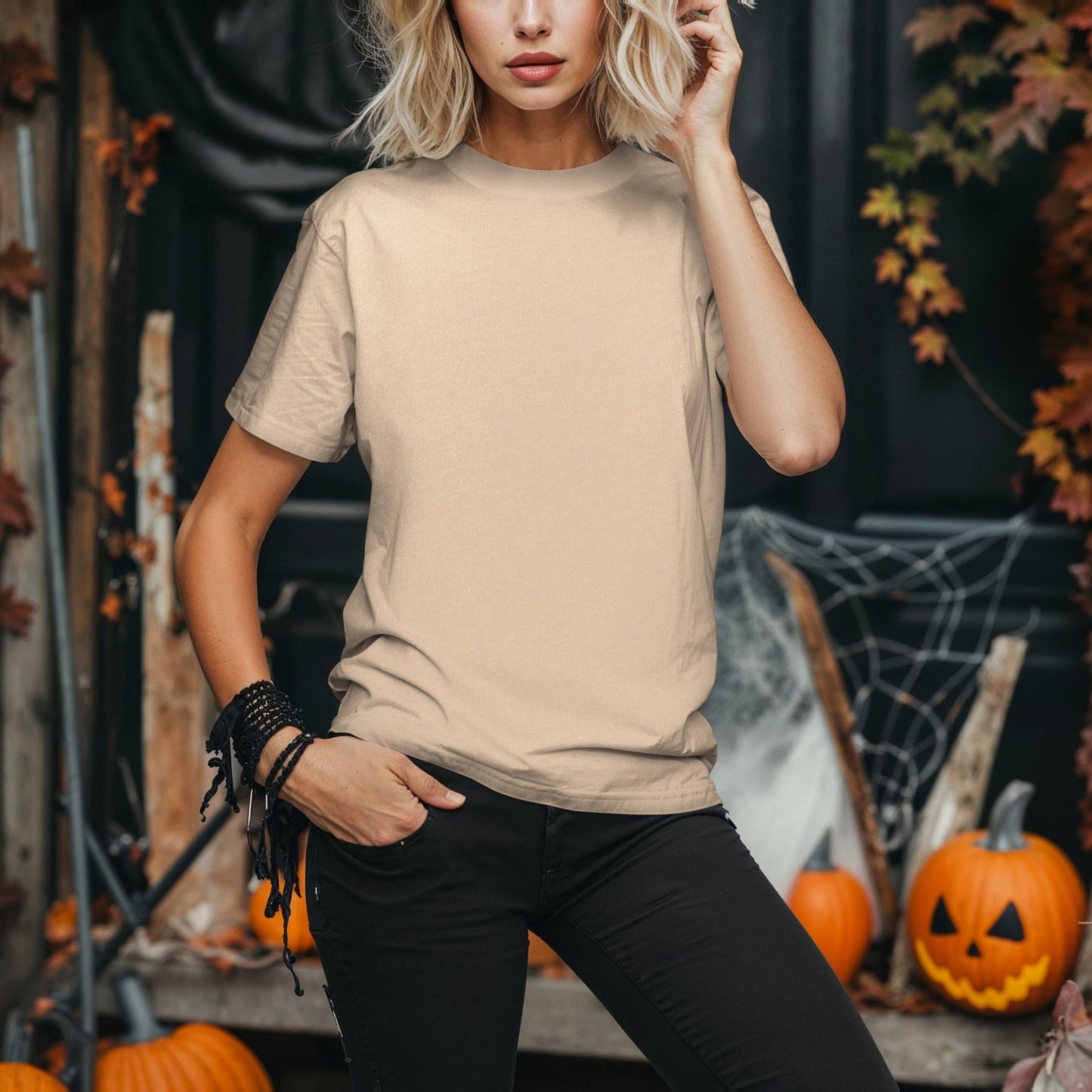 Spooky Bookshelf Shirt or Sweatshirt – Halloween Bookish Tee with Potions, Pumpkins & Cat, Cozy Witchcore Aesthetic - Daisy Designs & Creations, LLC