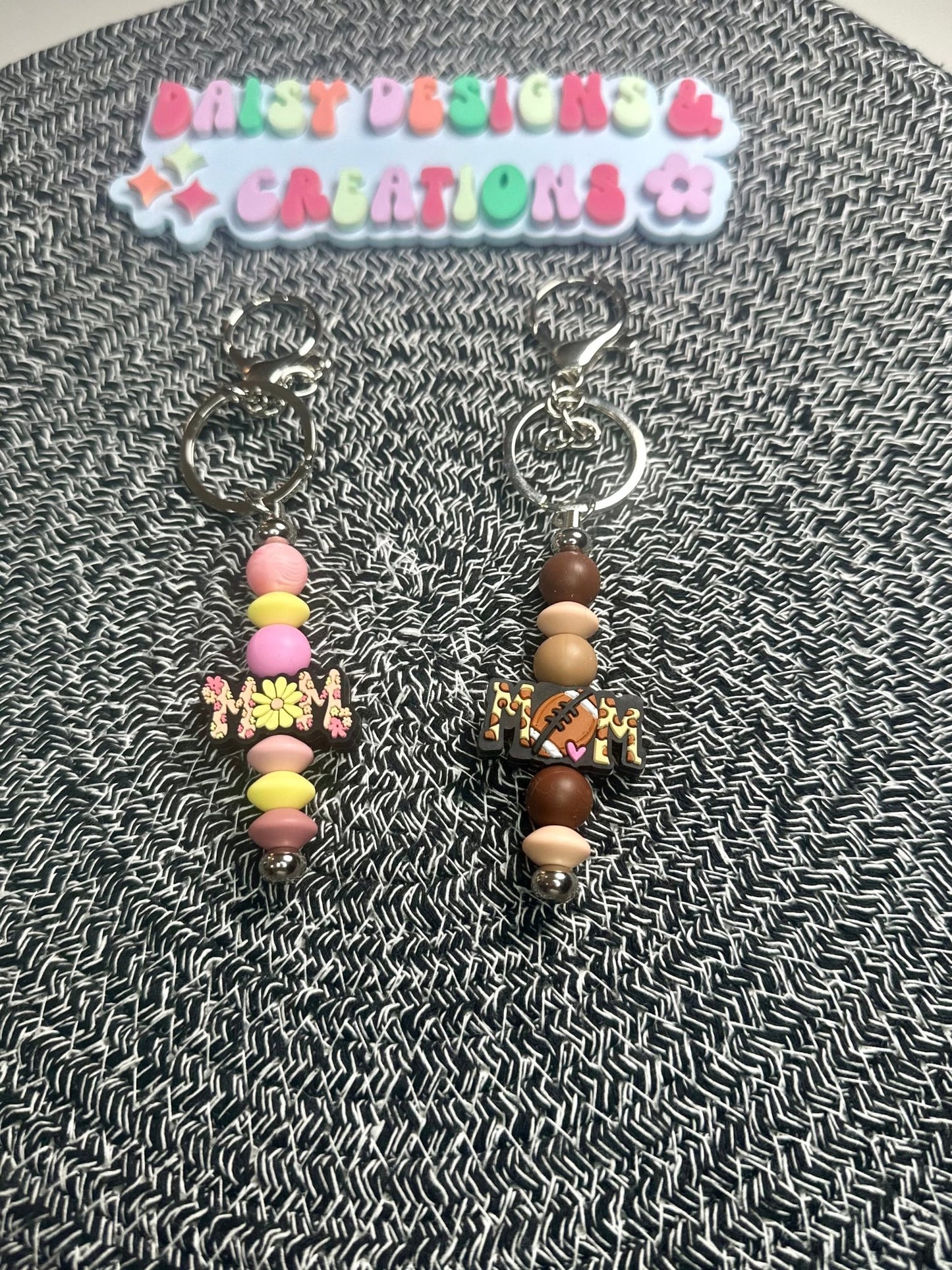 Mom-Themed Beaded Keychains – Retro & Sports-Inspired Designs