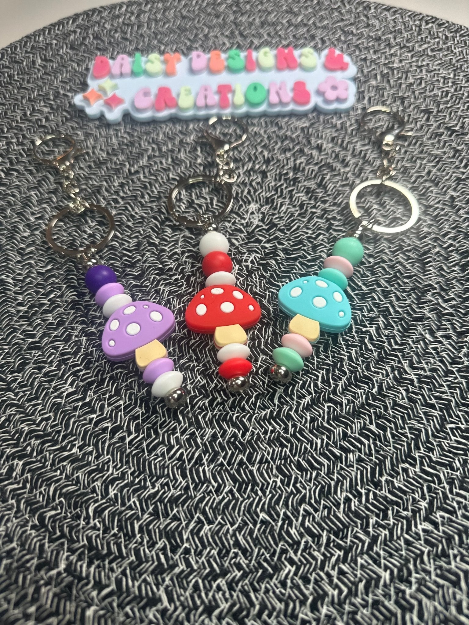 Retro Groovy Mushroom Beaded Silicone Keychain – Fun & Stylish Accessory - Daisy Designs & Creations, LLC
