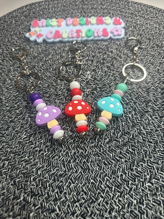 Retro Groovy Mushroom Beaded Silicone Keychain – Fun & Stylish Accessory - Daisy Designs & Creations, LLC