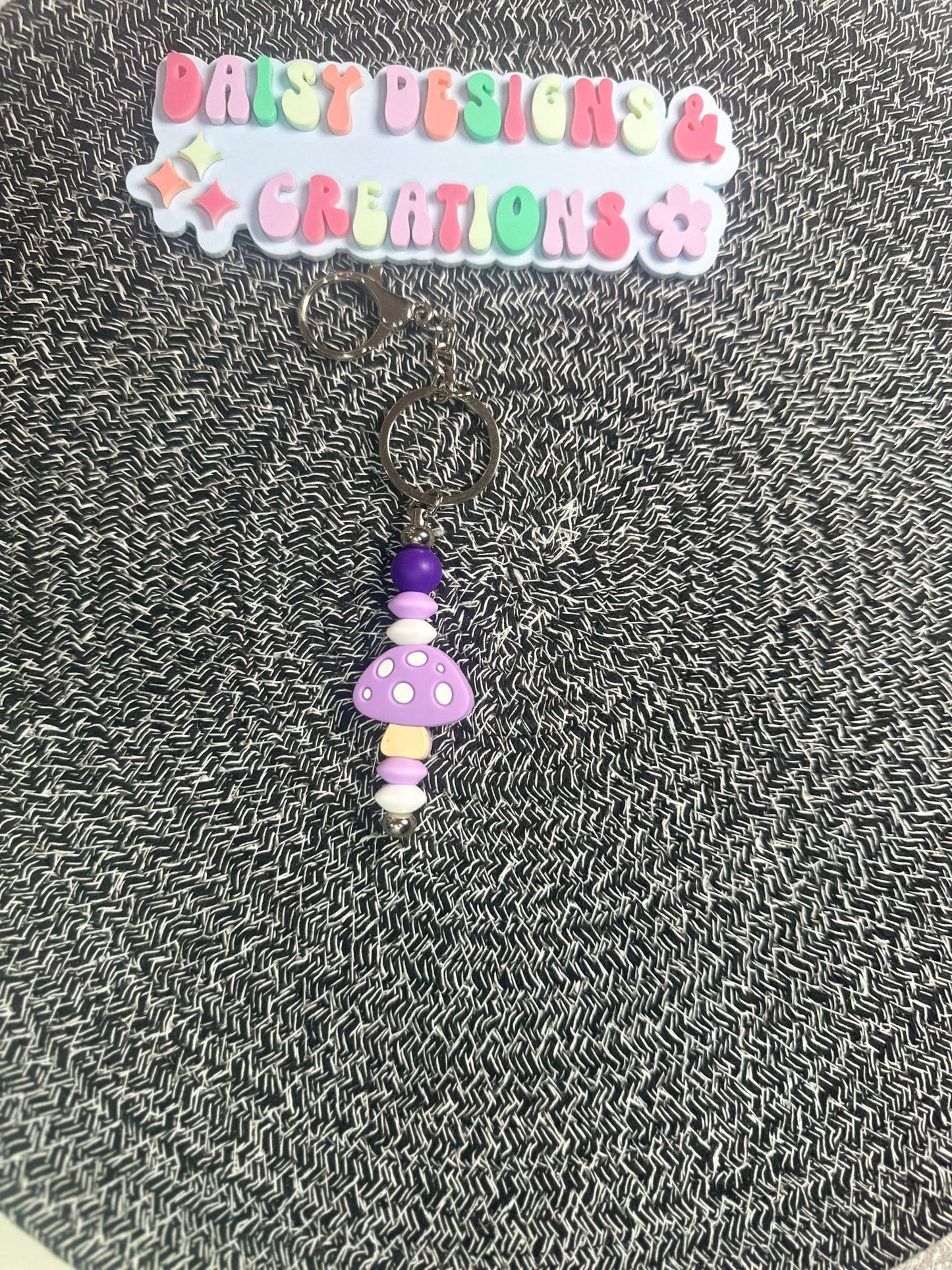 Retro Groovy Mushroom Beaded Silicone Keychain – Fun & Stylish Accessory - Daisy Designs & Creations, LLC