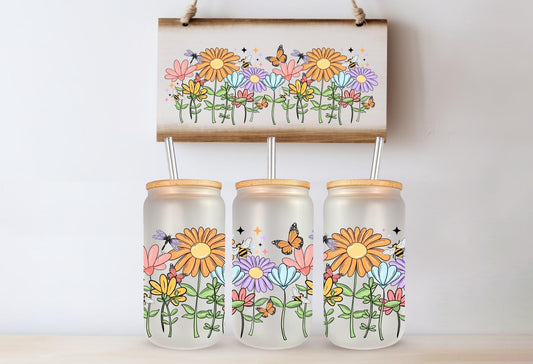 16 oz Can Glass – Spring Wildflowers Design - Daisy Designs & Creations, LLC