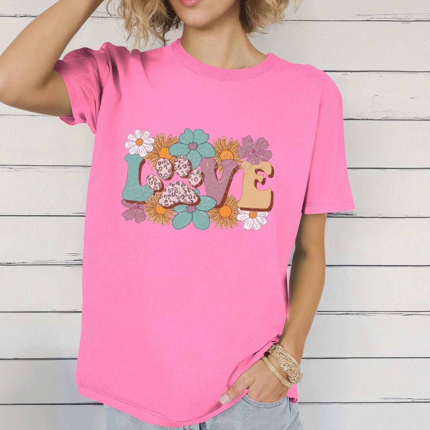 Paw Love Retro Floral T-Shirt – Groovy Pet Lover Tee - Daisy Designs & Creations, LLC