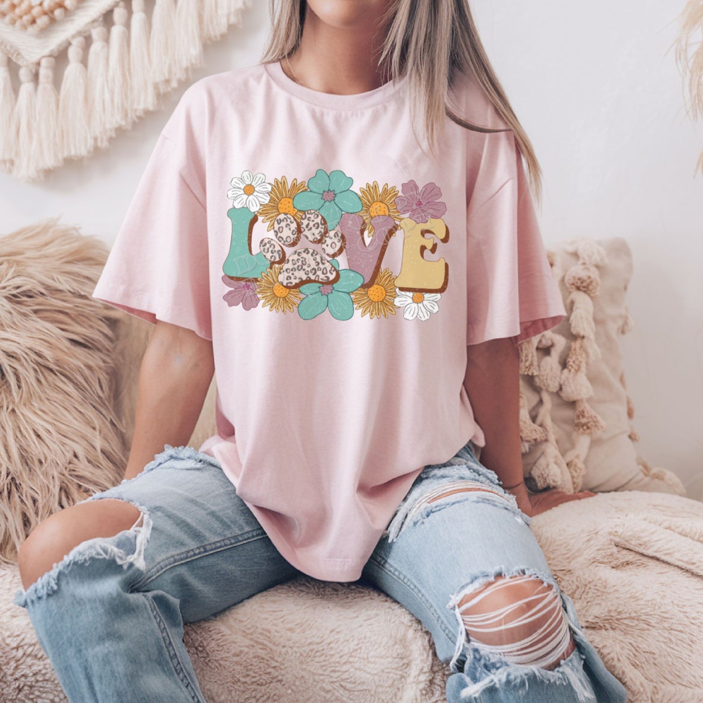 Paw Love Retro Floral T-Shirt – Groovy Pet Lover Tee - Daisy Designs & Creations, LLC