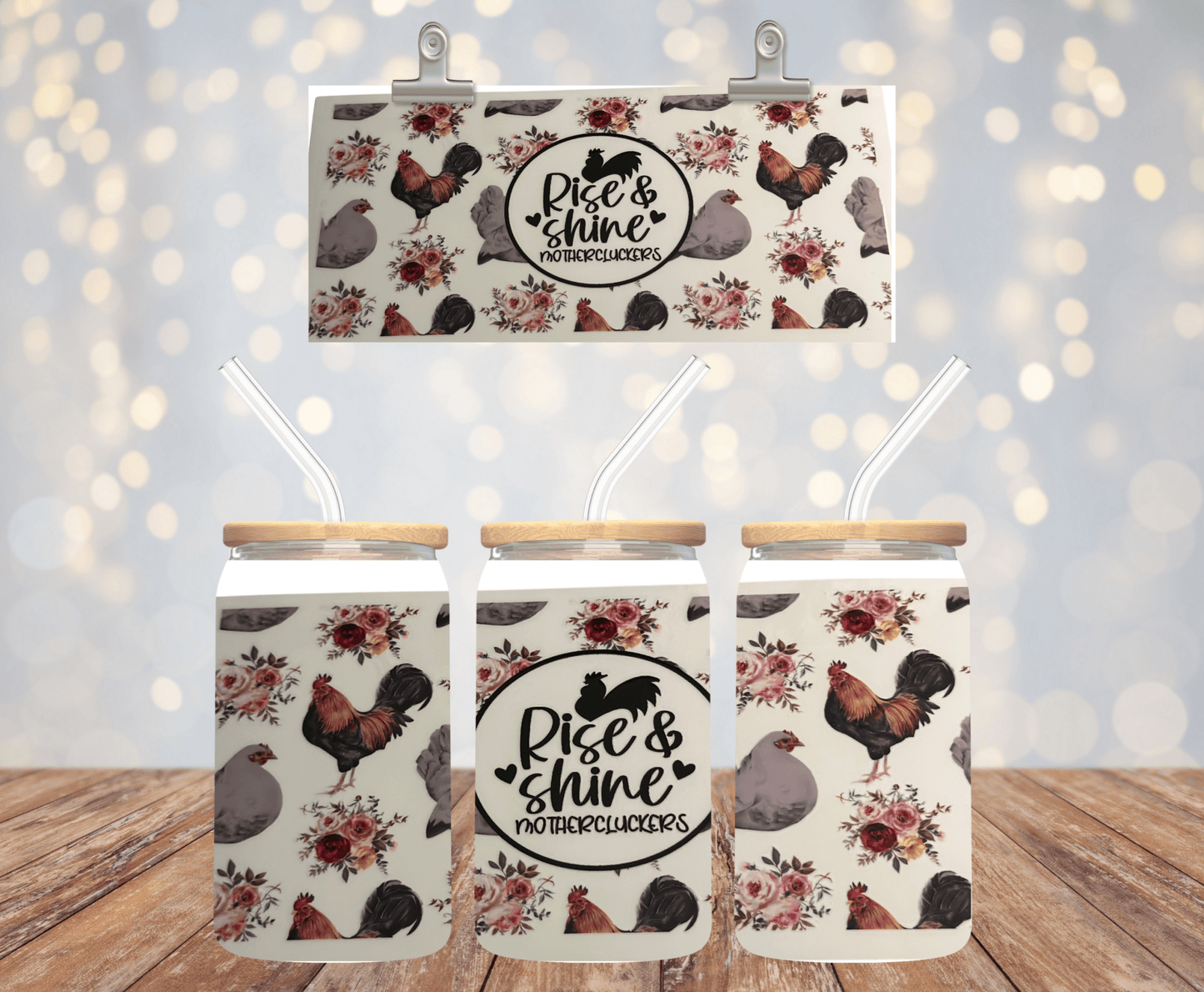 16oz Clear Can Glass with Bamboo Lid & Straw – Handmade Glass Cup | Limited Quantity | Cold Drink Glass | Clear Design - Daisy Designs & Creations, LLC