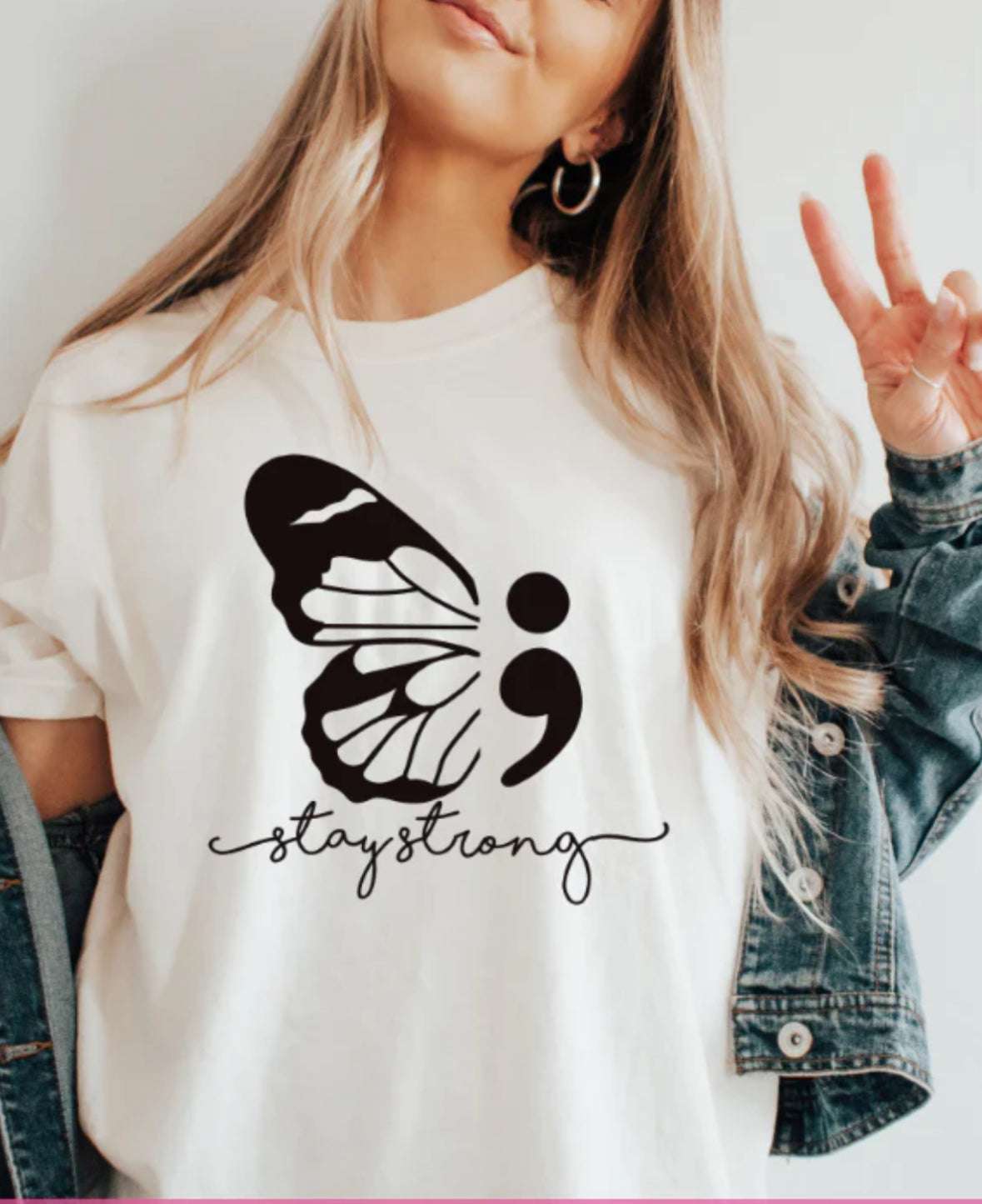 Stay Strong Butterfly T-Shirt – Semicolon Mental Health Awareness Tee | Symbol of Hope & Resilience | Unisex Sizes S - 2XL - Daisy Designs & Creations, LLC