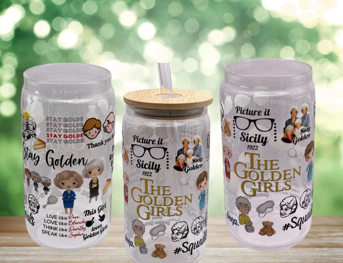 16oz Vintage Golden G Can Glass – Retro - Inspired Tumbler with Bamboo Lid & Straw | Set or Single Glass - Daisy Designs & Creations, LLC