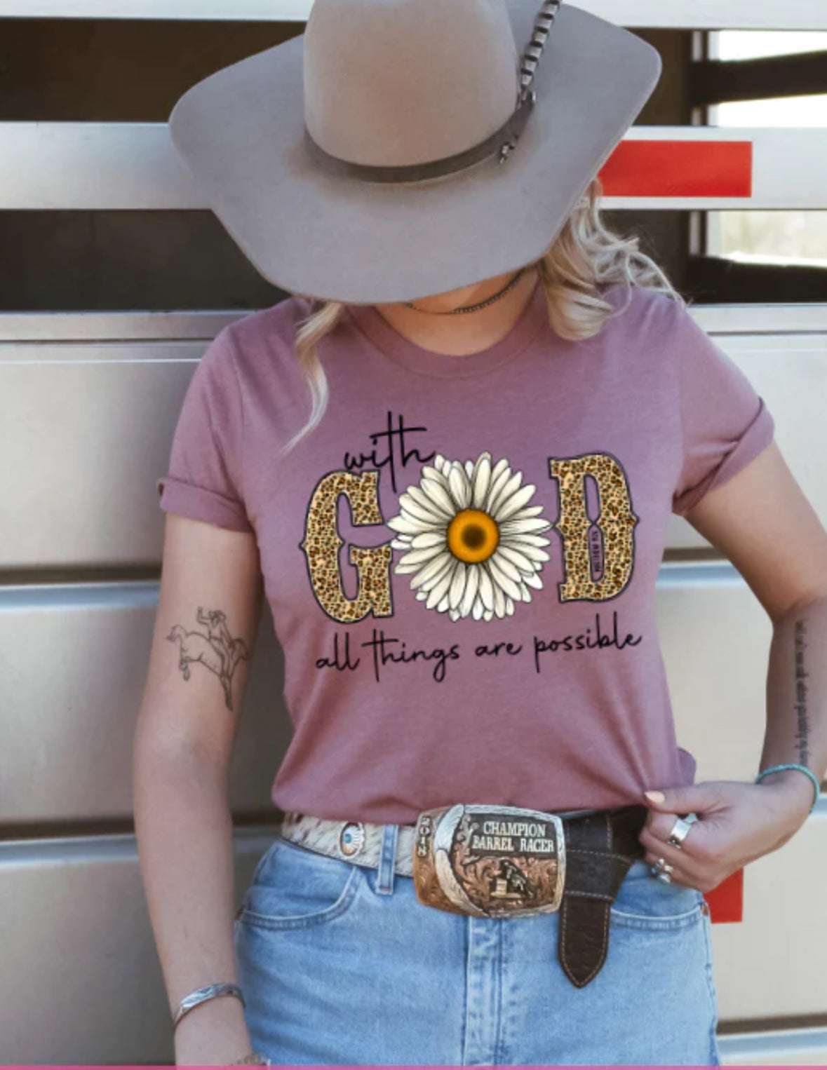 With God All Things Are Possible T-Shirt – Leopard & Daisy Faith Tee | Inspirational Christian Shirt | Unisex Sizes S - 2XL - Daisy Designs & Creations, LLC