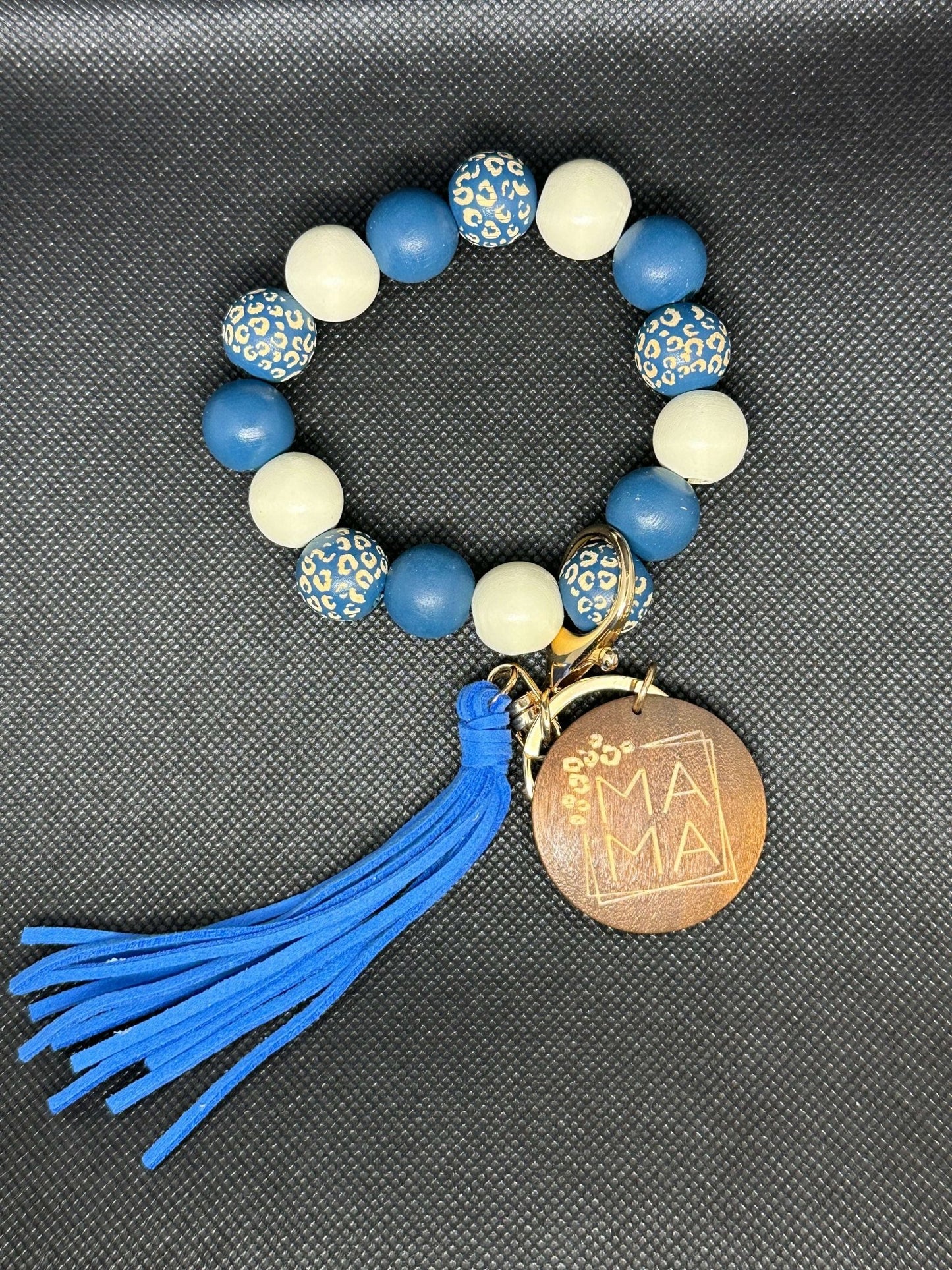 Wood Leopard Beaded Wristlet Key Chain - Daisy Designs & Creations, LLC