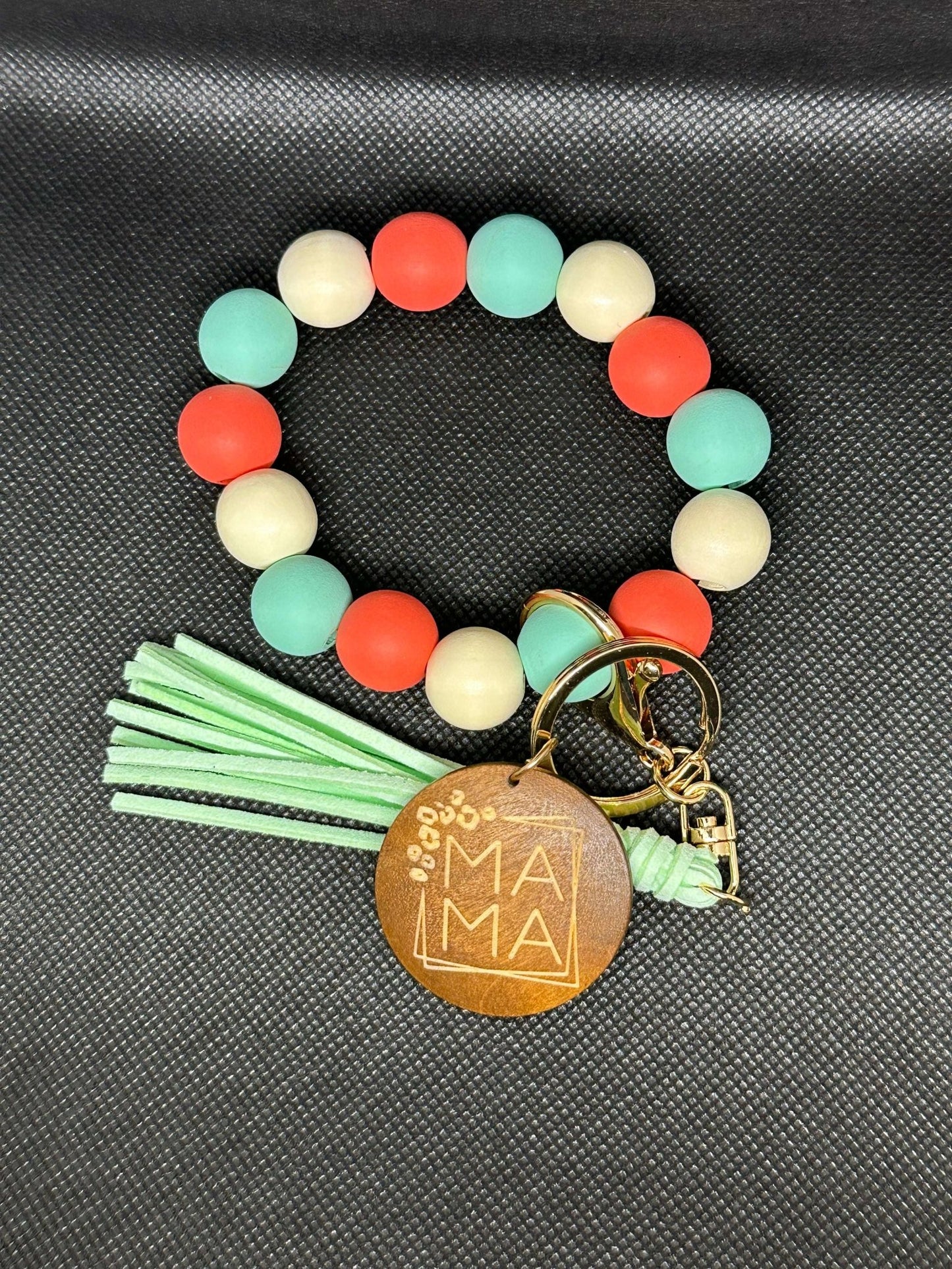 Wood Leopard Beaded Wristlet Key Chain - Daisy Designs & Creations, LLC