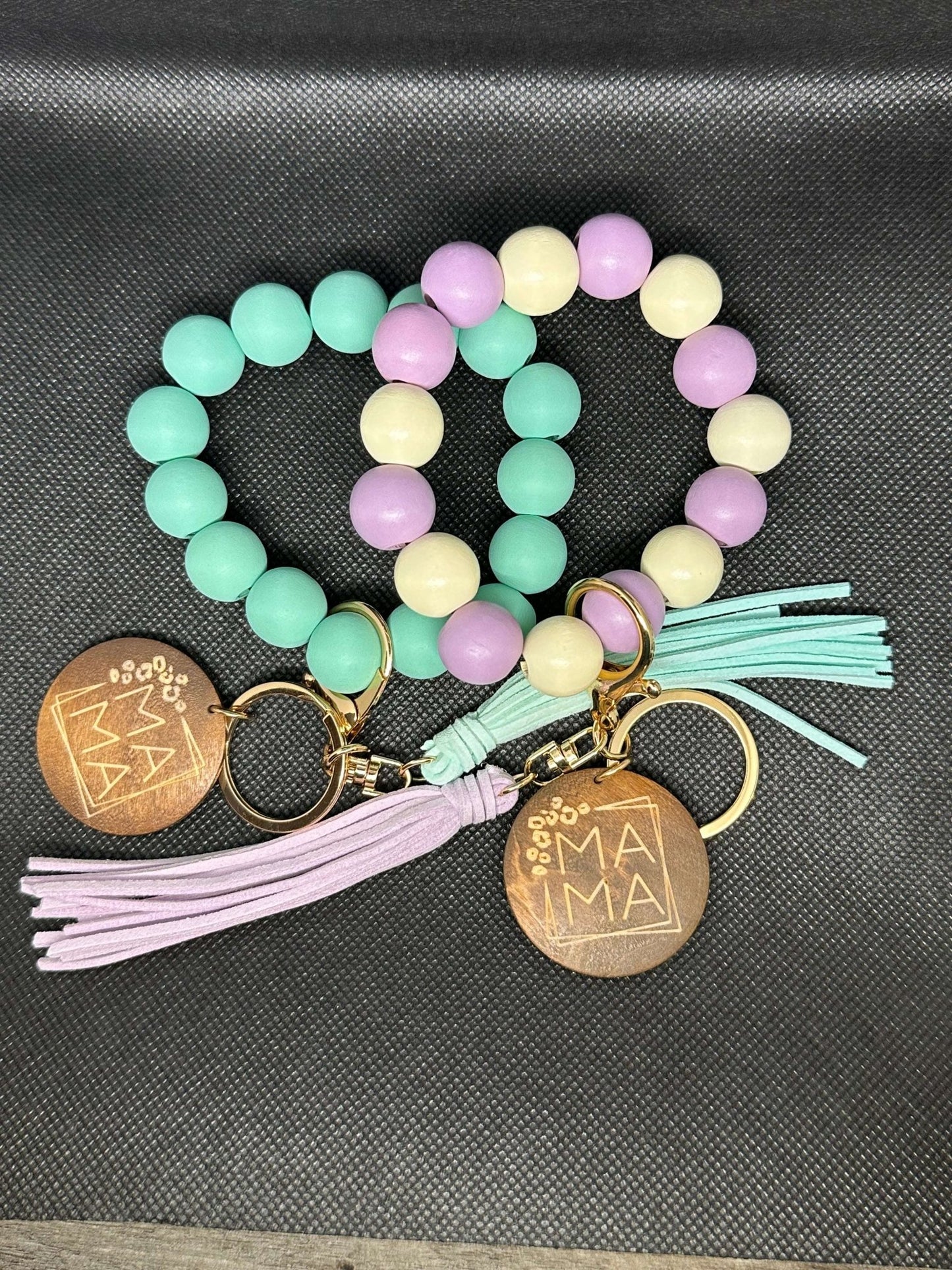 Wood Leopard Beaded Wristlet Key Chain - Daisy Designs & Creations, LLC