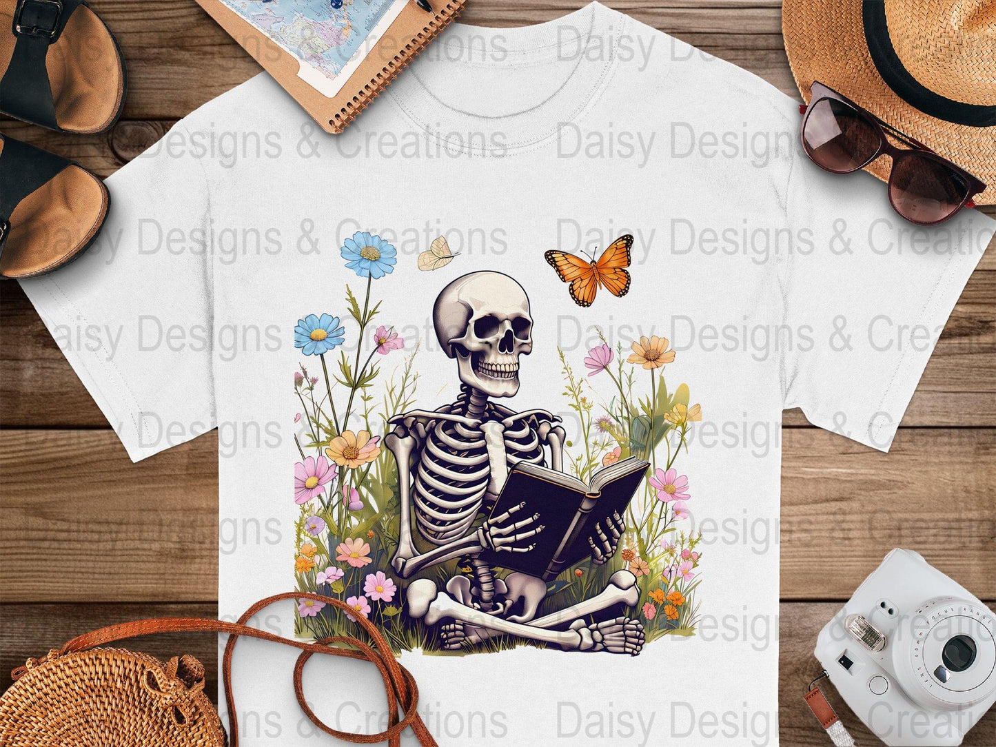 Skeleton Reading T-Shirts, Floral T-Shirts Design, Butterfly T-Shirts, Funny T-Shirts, PNG Download, Digital File For Shirts, DIY Apparel - Daisy Designs & Creations, LLC