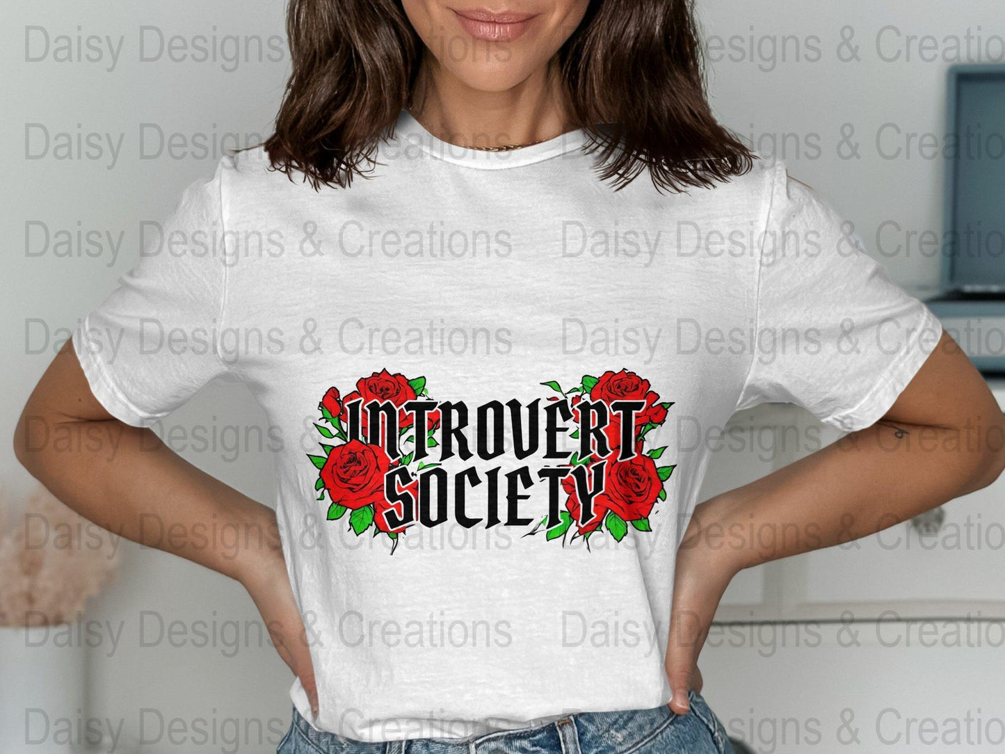 Introvert Society T Shirts, Red Roses, Funny Graphic Tee, Introvert Gift, Floral Tee, Unique T-Shirts, Social Distancing Shirt - Daisy Designs & Creations, LLC