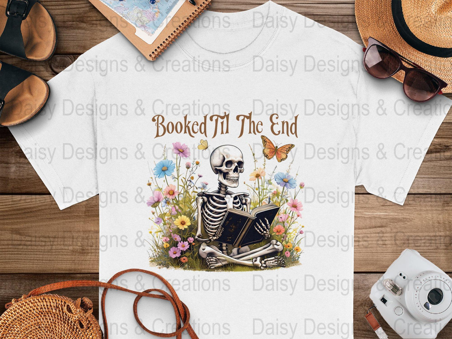 Booked Til The End T-Shirts Design, Skeleton Reading, Book Lover PNG, Floral T-Shirts, Butterfly Shirts, Funny T-Shirts, Gift for Reader - Daisy Designs & Creations, LLC