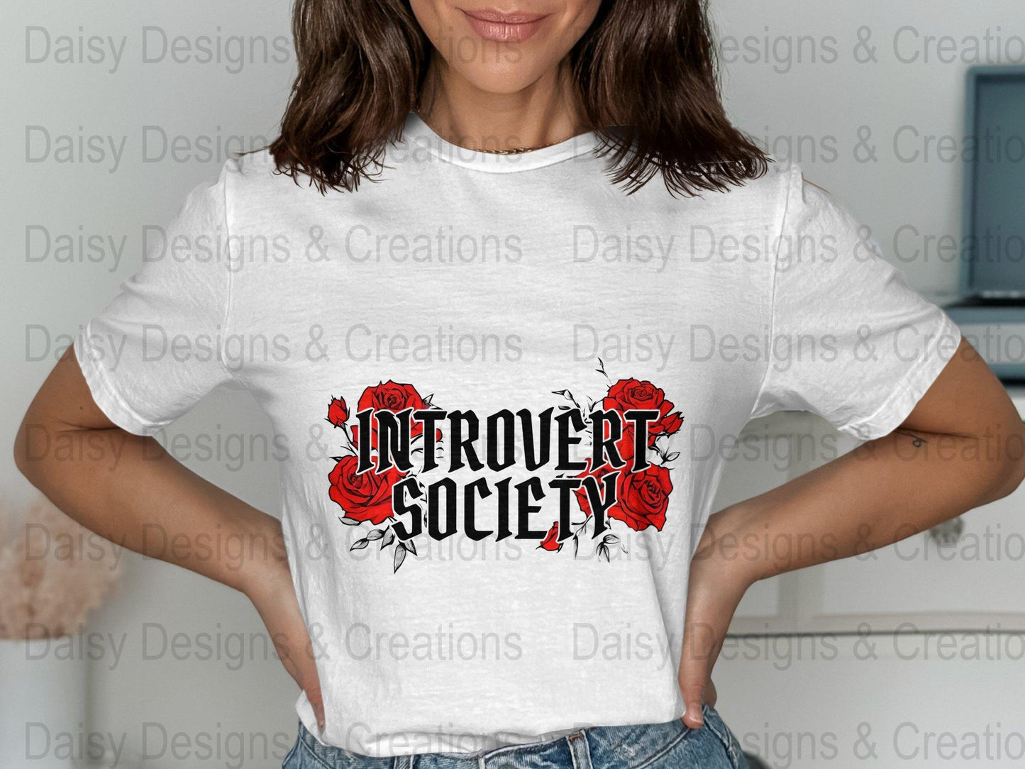 Introvert Society T-Shirts, Floral Tee, Introvert Gift, Red Roses Design, Funny Sarcastic Tee, Social Anxiety T-Shirts, Slogan Tee - Daisy Designs & Creations, LLC
