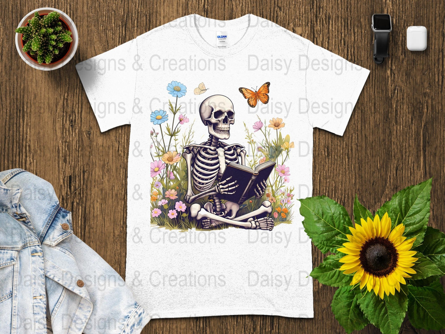 Skeleton Reading T-Shirts, Floral T-Shirts Design, Butterfly T-Shirts, Funny T-Shirts, PNG Download, Digital File For Shirts, DIY Apparel - Daisy Designs & Creations, LLC