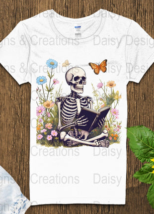 Skeleton Reading T-Shirts, Floral T-Shirts Design, Butterfly T-Shirts, Funny T-Shirts, PNG Download, Digital File For Shirts, DIY Apparel - Daisy Designs & Creations, LLC