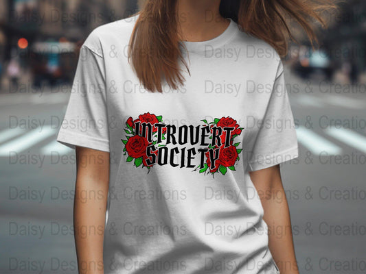 Introvert Society T Shirts, Red Roses, Funny Graphic Tee, Introvert Gift, Floral Tee, Unique T-Shirts, Social Distancing Shirt - Daisy Designs & Creations, LLC