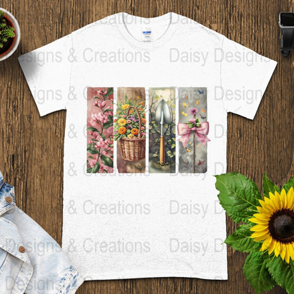 Floral Garden T-Shirts Design, Flower Basket T Shirt, Shovel Art TShirt, Butterfly Bow Tee, Gardening Apparel, PNG Digital Download - Daisy Designs & Creations, LLC