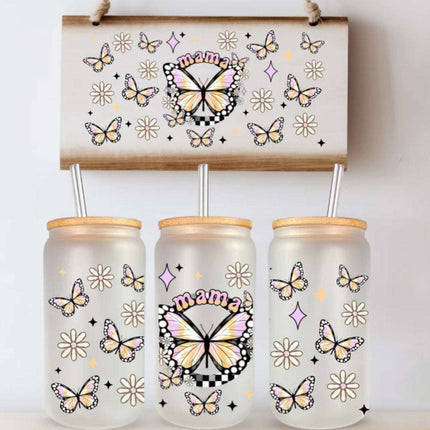 16 oz Can Beverage Glass – Butterfly & Daisies Mama Design - Daisy Designs & Creations, LLC